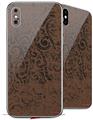 2 Decal style Skin Wraps set for Apple iPhone X and XS Folder Doodles Chocolate Brown