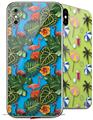 2 Decal style Skin Wraps set for Apple iPhone X and XS Famingos and Flowers Blue Medium