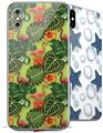 2 Decal style Skin Wraps set for Apple iPhone X and XS Famingos and Flowers Sage Green