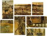 Vincent Van Gogh Workshop - 7 Piece Fabric Peel and Stick Wall Skin Art (50x38 inches)