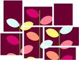 Plain Leaves On Burgundy - 7 Piece Fabric Peel and Stick Wall Skin Art (50x38 inches)